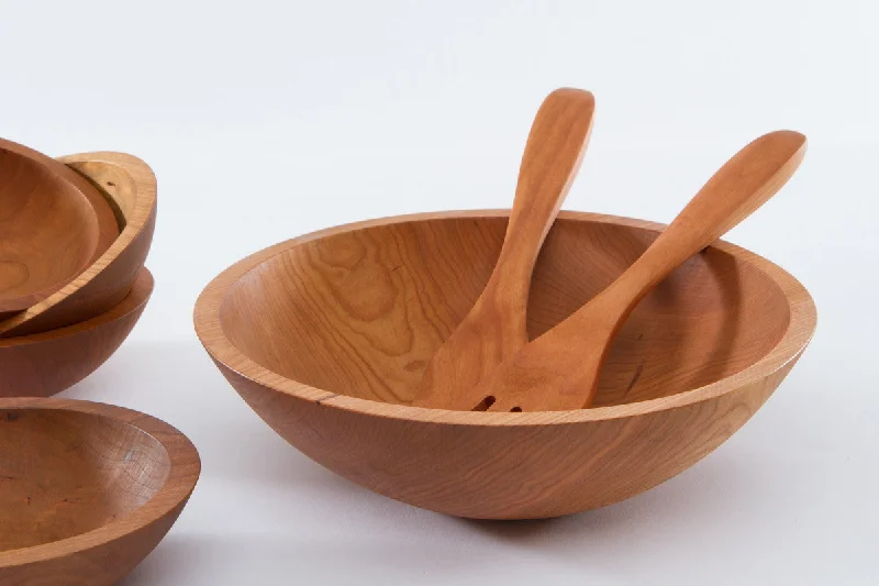 Large Cherry Wood Salad Bowl Set