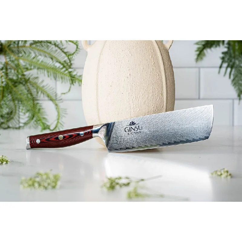 Ginsu Katana Heritage 7" Japanese Cleaver | Certified Japanese Damascus Steel - Silver