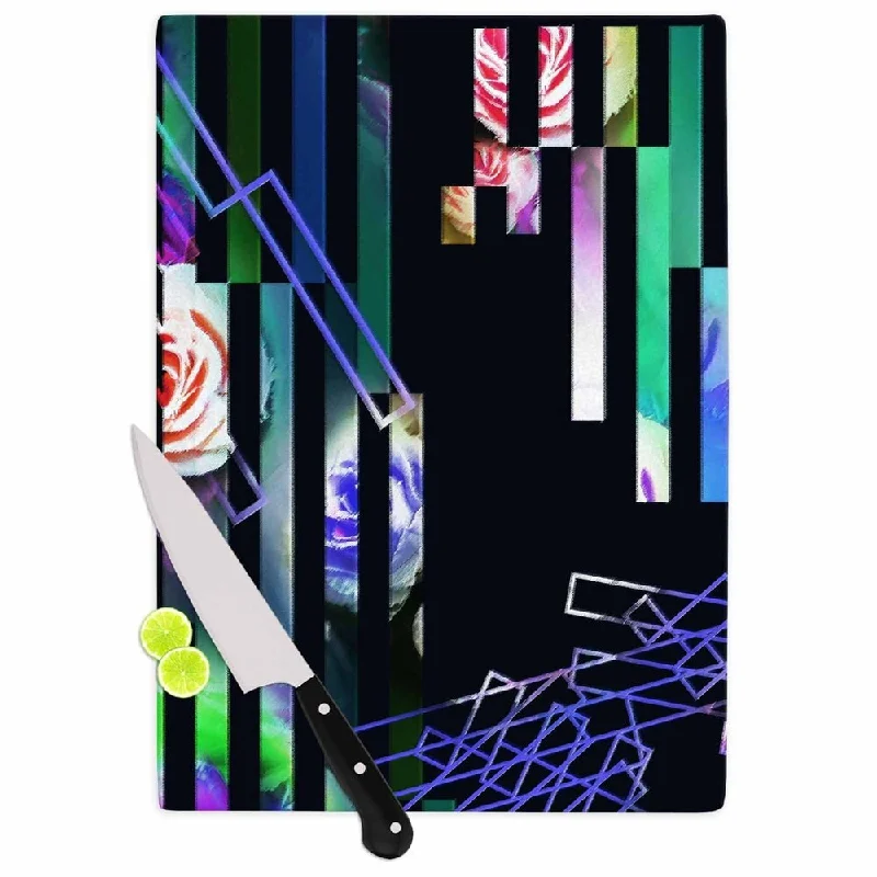 Kess InHouse Dawid Roc 'Geometric Stripes Abstract' Green Stripes Tempered Glass Cutting Board