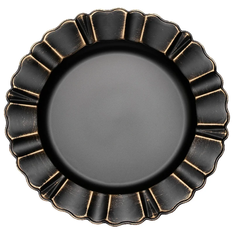 Waved Scalloped Acrylic 13" Charger Plate - Black & Gold