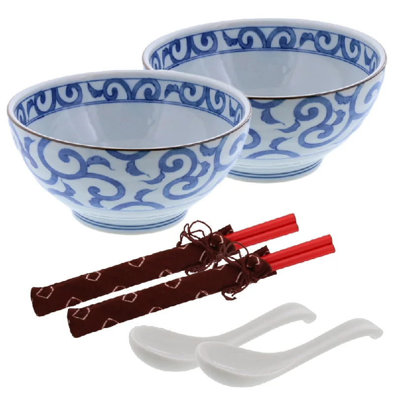 Some-Karakusa Udon Donburi Bowl with Chopsticks and Soup Spoons Set of 2