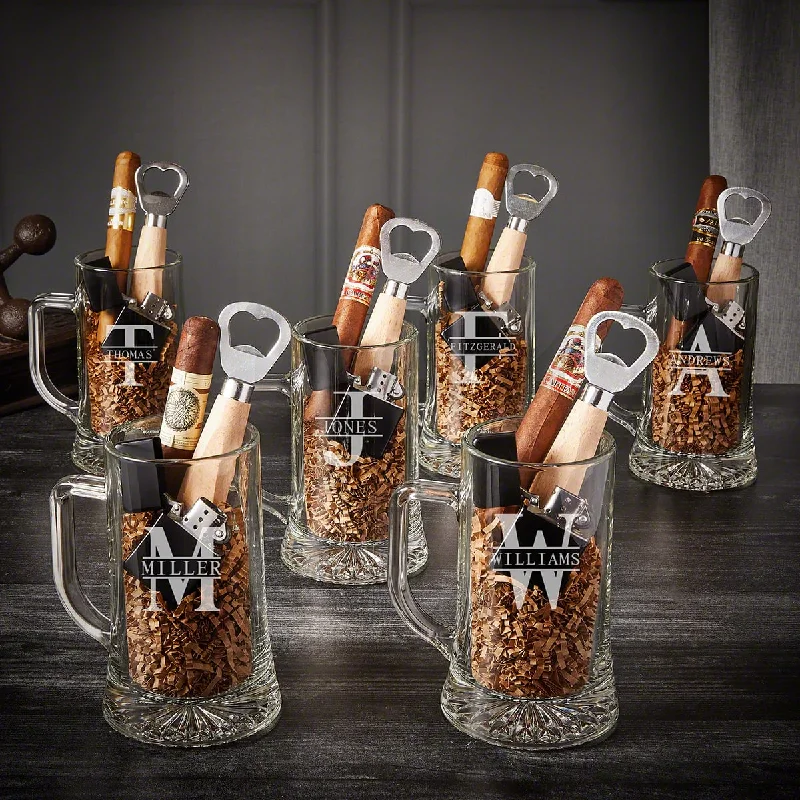 Custom Groomsmen Beer Mug Gift Ideas - Set of 6 Cigar Lighter & Beer Gifts