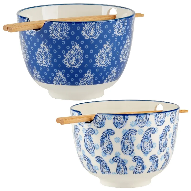 Certified International Carnival Blue Set of 2 Ramen Bowl 2 asst. - 5.75" Diam x 4"