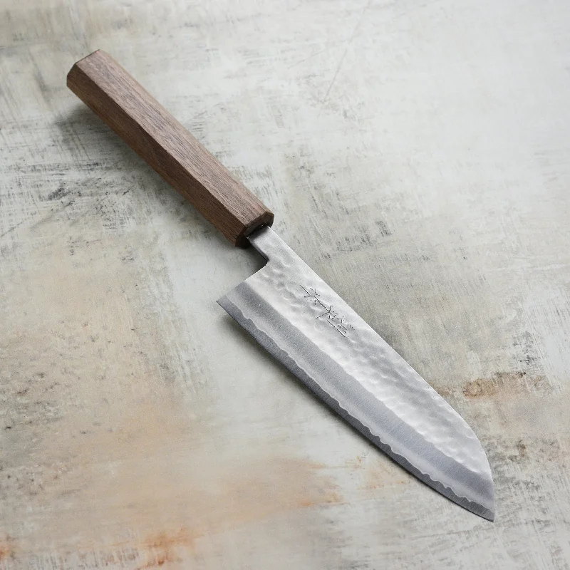 Masutani VG1 Hammered 6.7" Santoku, Octagonal Walnut Handle