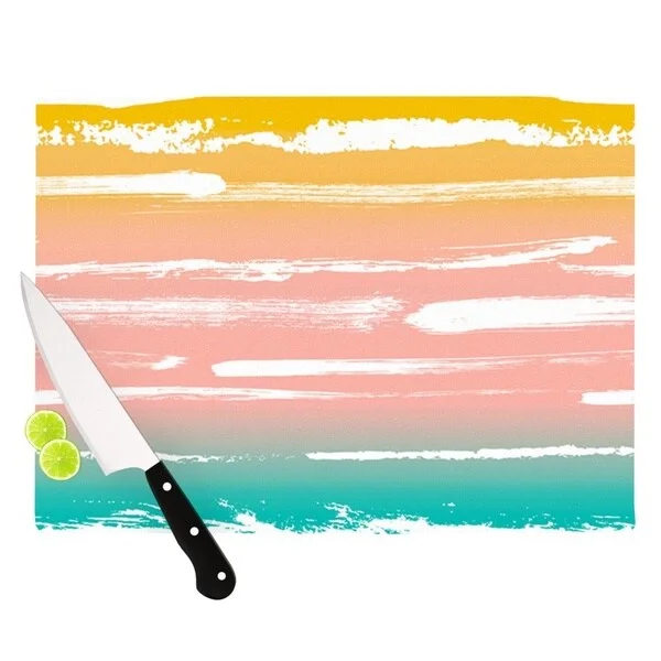 Kess InHouse Anneline Sophia "Painted Stripes Peach" Pink Teal Cutting Board