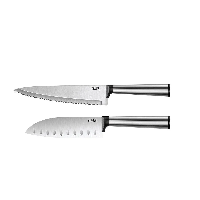 Ginsu Koden Series 2-Piece Santoku and Chef's Knife Set - Stainless Steel Serrated Kitchen Knife Set