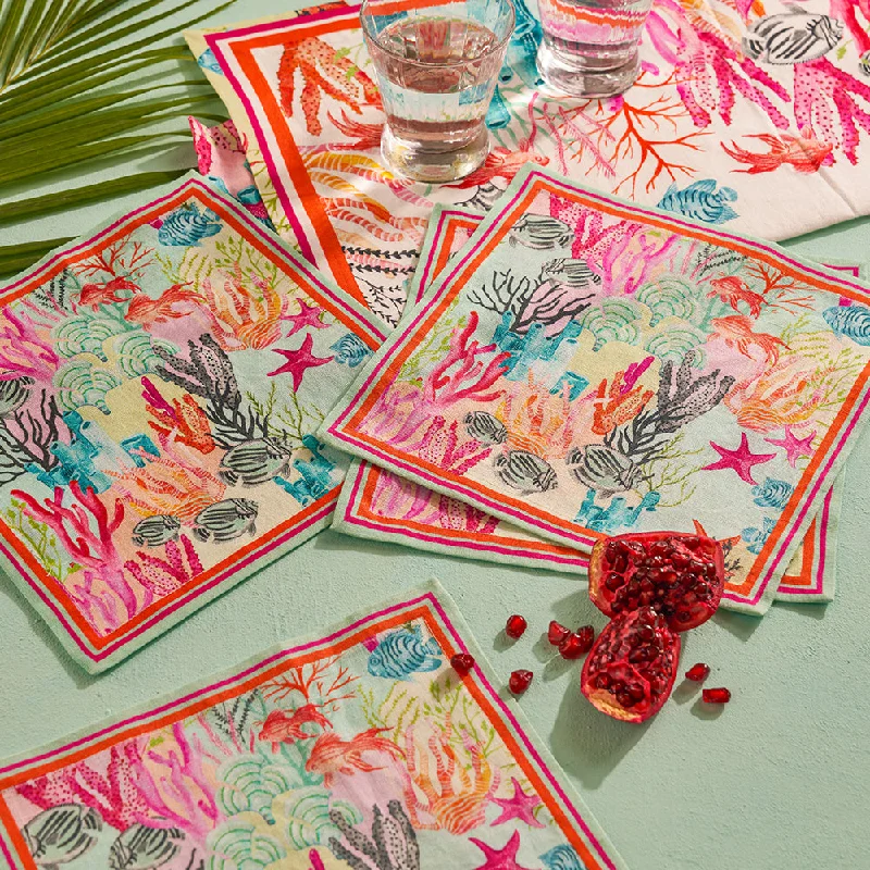 Coral Bliss Cocktail Napkins - Set of 4 / Set of 8