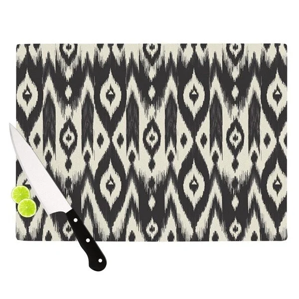 Kess InHouse Amanda Lane "Black Cream Tribal Ikat" Tan Dark Cutting Board