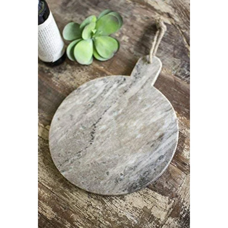 Round Grey Marble Cutting Board With Jute Hanger - Exact Size