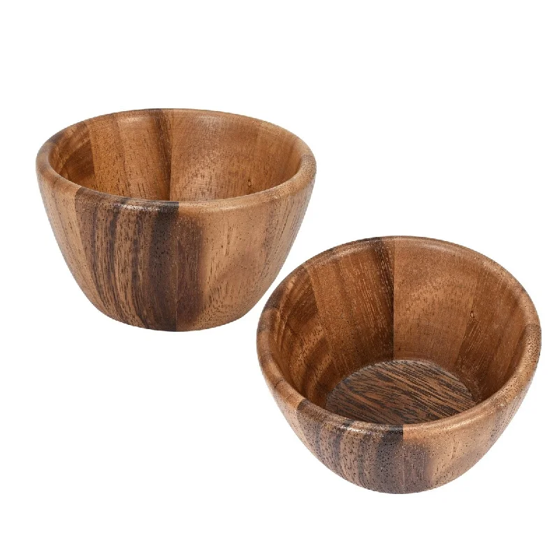 Handmade Eco-Friendly Two Mini Hand Carved Bowl 4-inch Rain Tree Wooden Set (Thailand)