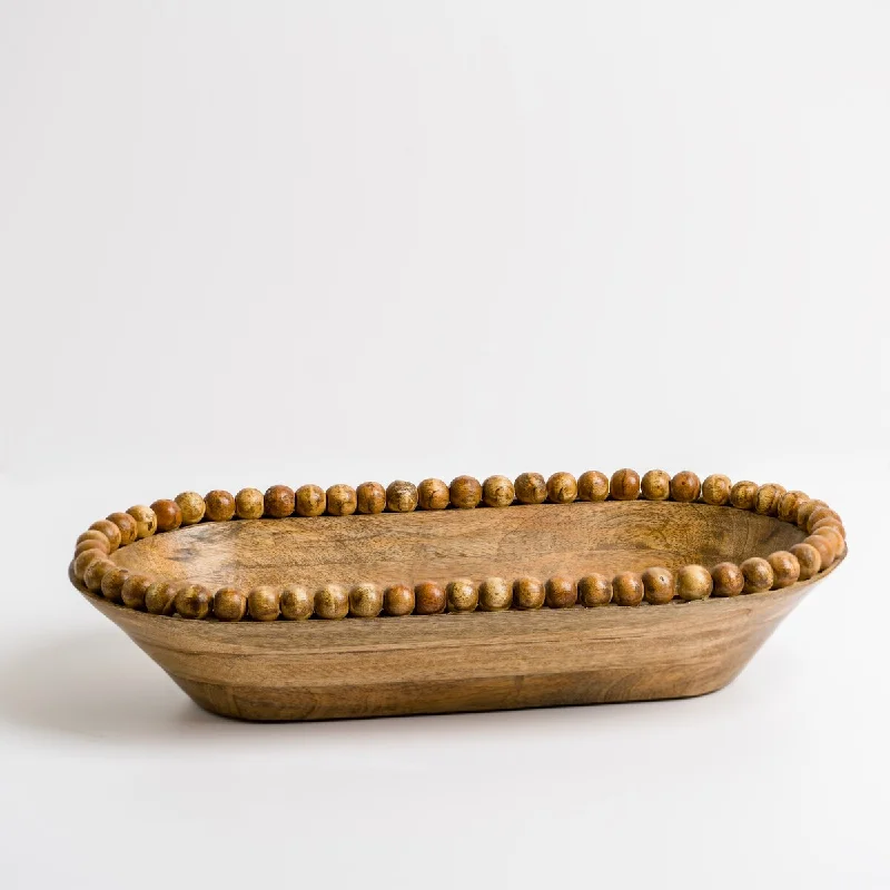 Natural Beaded Wood Dough Bowl