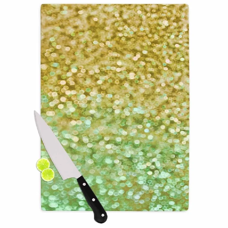 Kess InHouse Alison Coxon "Gold And Mint Sparkle" Gold Bokeh Cutting Board