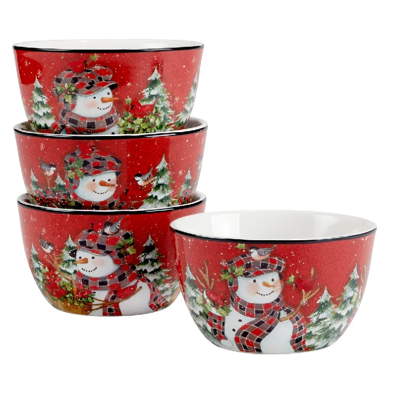 Certified International Christmas Lodge Snowman 5.25" Ice Cream/Dessert Bowls, Set of 4