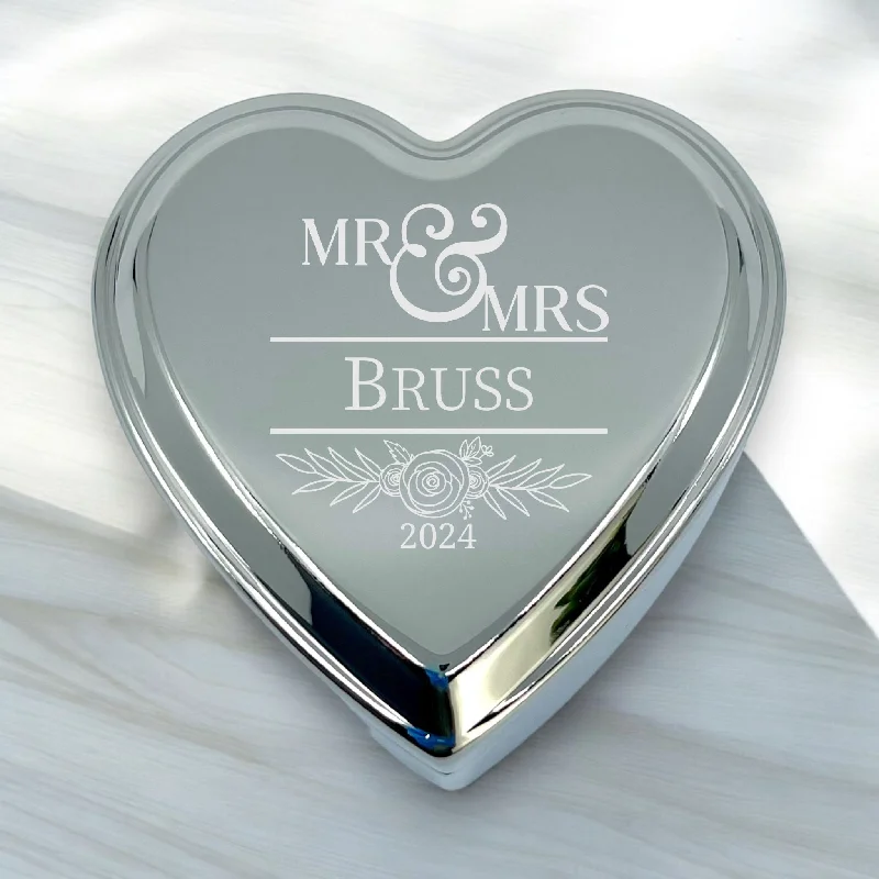 Personalized Polished Silver Heart Keepsake Box {Mr & Mrs}