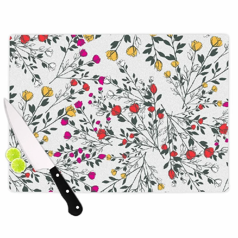 Kess InHouse Famenxt 'Rose Blossom Garden' Red Floral Cutting Board