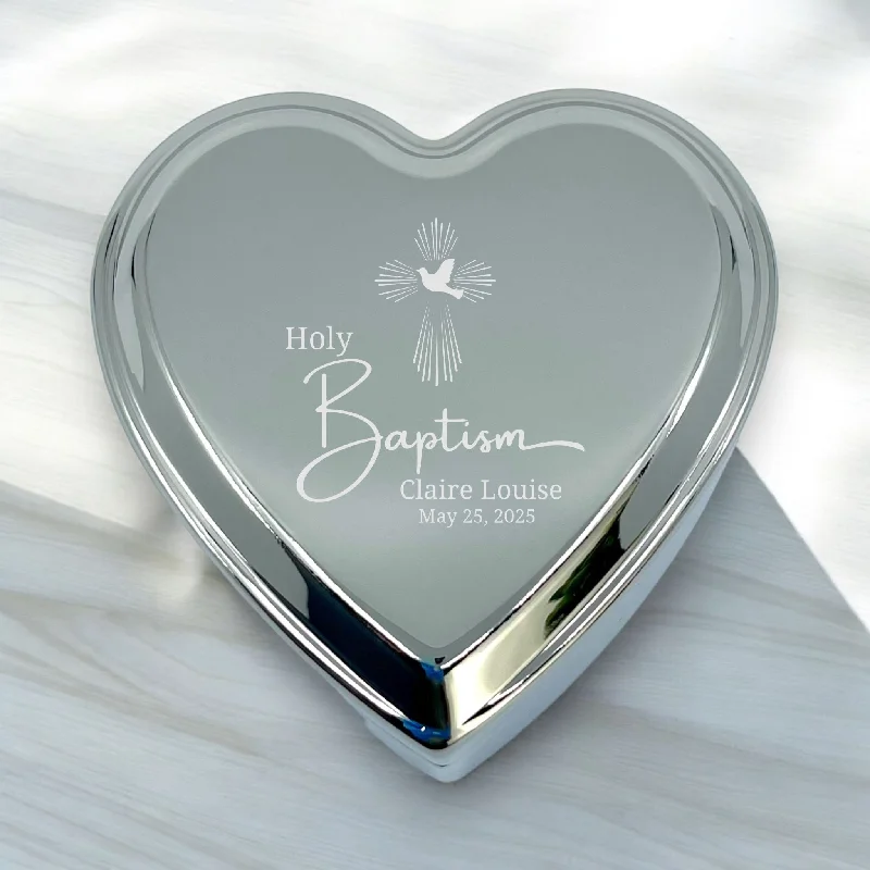 Personalized Polished Silver Heart Keepsake Box {Holy Baptism}