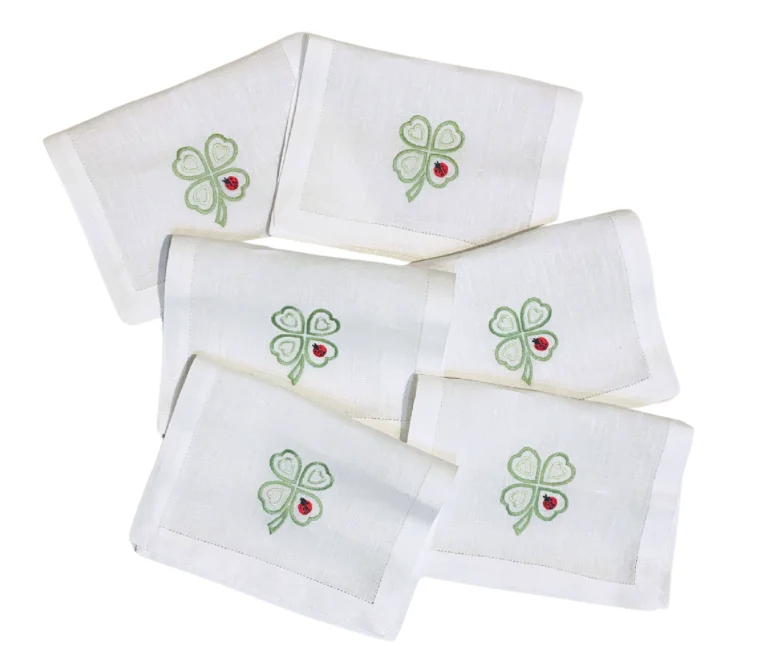 Clover and Lady Bug Set of 6 Cocktail Napkins