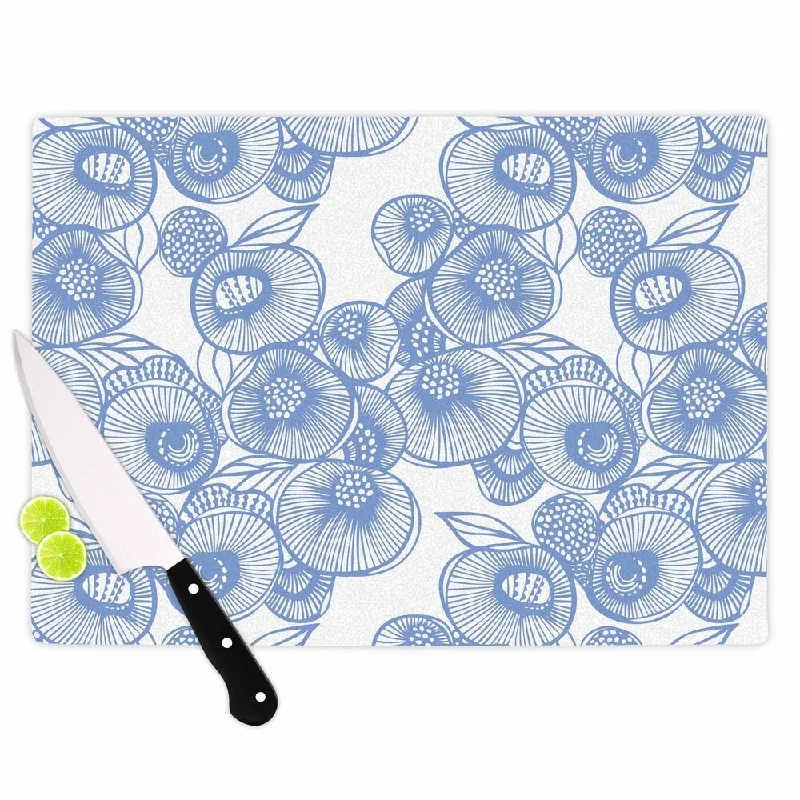 Kess InHouse Gill Eggleston 'Protea Graphite White' Flowers Brown Glass Cutting Board