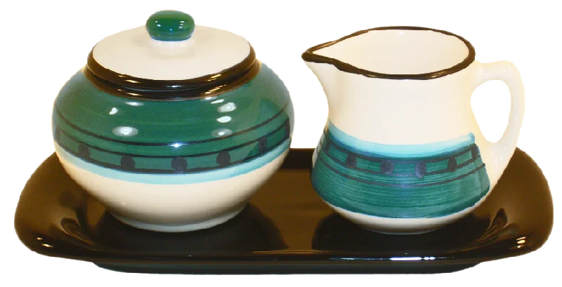 Sugar and Creamer Set - Blue and Green  | Carousel Pattern