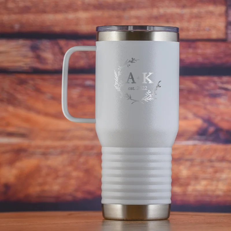 Wedding Gift or Favor Travel Tumbler with Handle