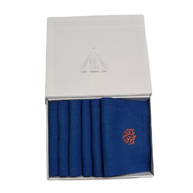 Coral Blue set of 6 cocktail napkins