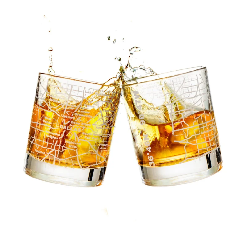 Dallas Etched Street Grid Whiskey Glasses