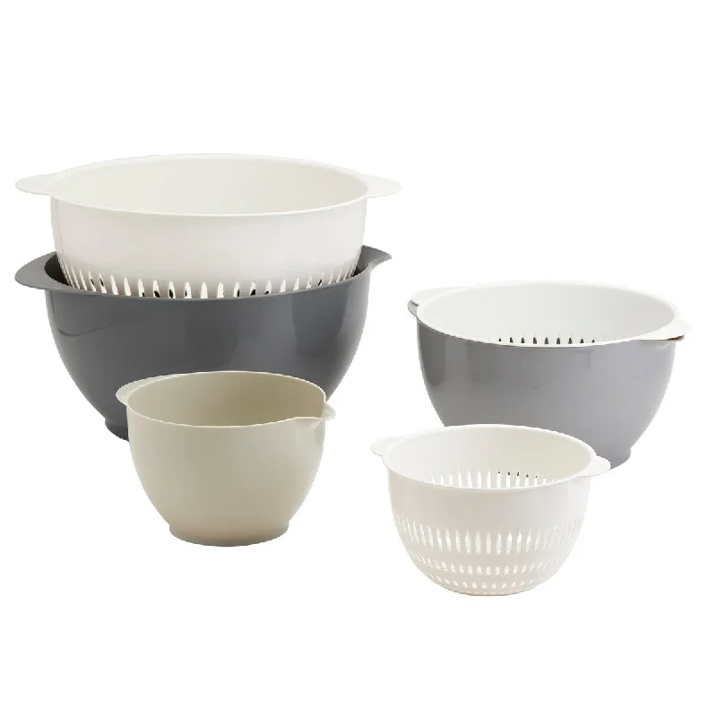 6 Piece Mixing Bowls with Colanders Set, Gray