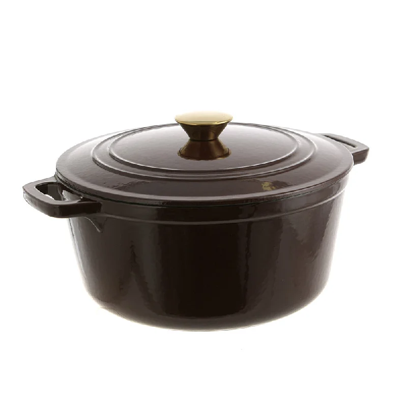 CASSEROLE POT Round Cast Iron Chocolate 25.5cm 4.6L