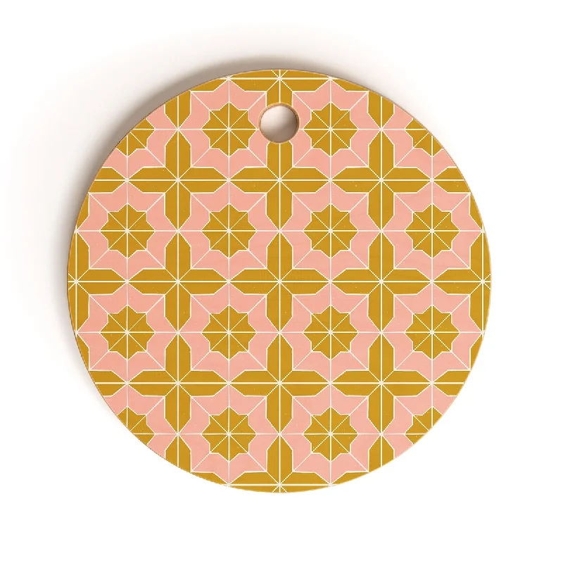 CoastL Studio Alys Pink Golden Rod Cutting Board Round