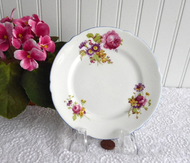 Shelley Bread Plate Gainsborough Floral Blue Trim 6 Inch Cake Plate 1950s