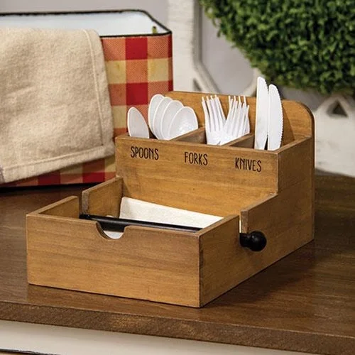 Utensil and Napkin Wood Holder