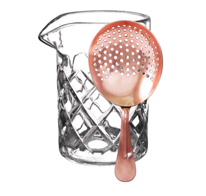 BarConic® Diamond Pattern Mixing Glass with Copper Plated Julep Strainer