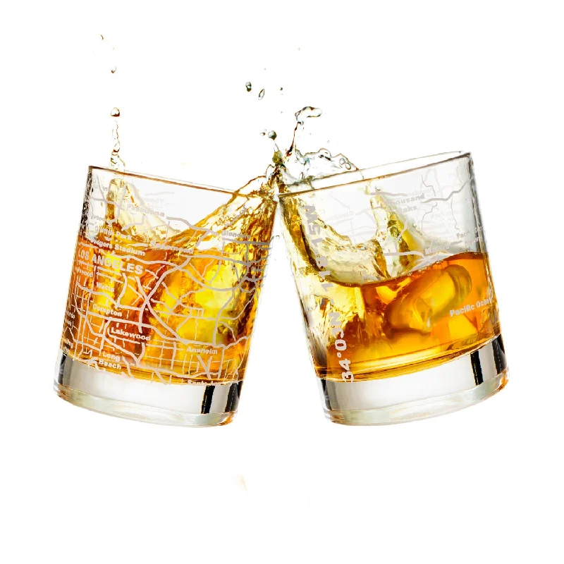 Los Angeles Etched Street Grid Whiskey Glasses