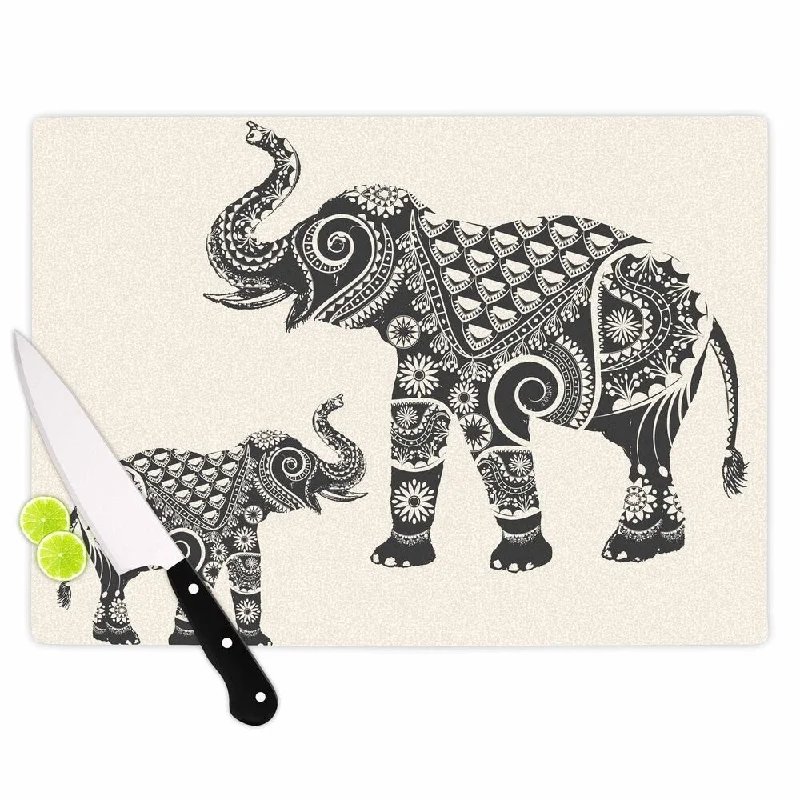 KESS InHouse Famenxt 'Ornate Indian Elephant-Boho' Black Beige Cutting Board