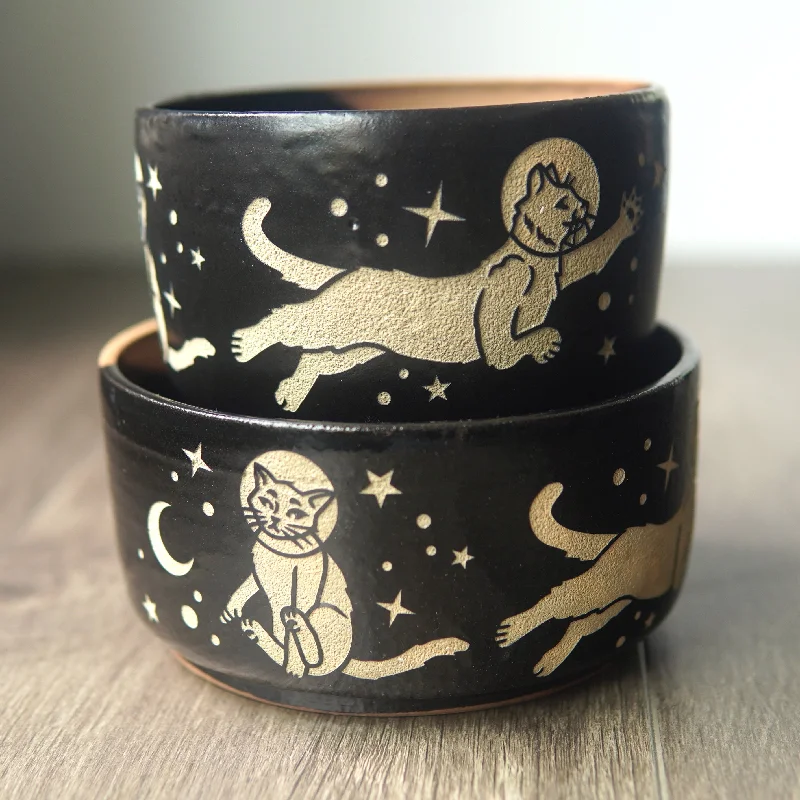 Space Cats Bowl, Farmhouse Style Handmade Pottery