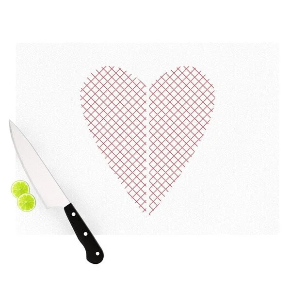 Kess InHouse Belinda Gilles "Cross My Heart" Red White Cutting Board