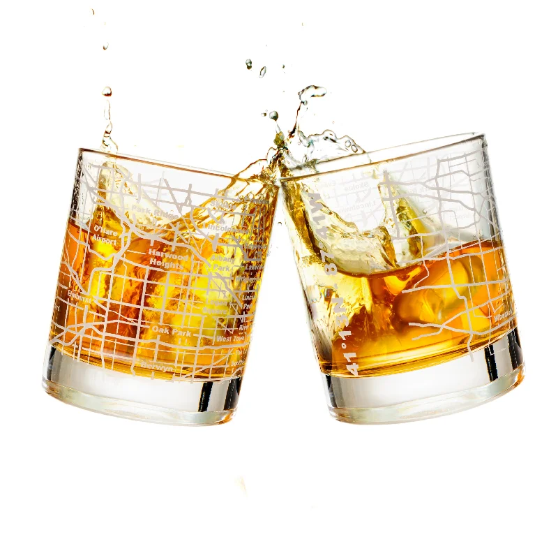 Chicago Etched Street Grid Whiskey Glasses