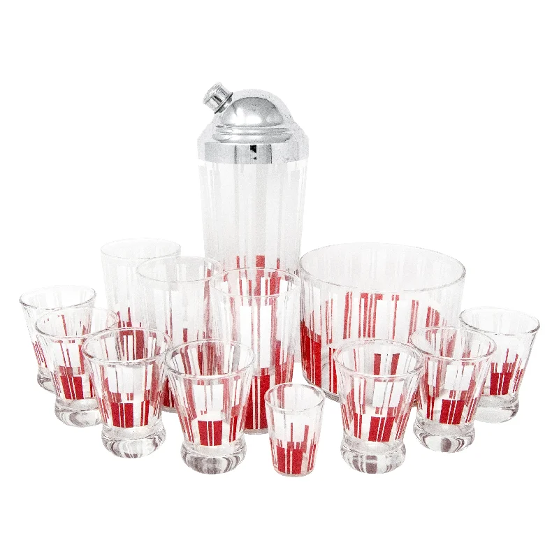 Red & White Vertical Stripes Cocktail Shaker Set