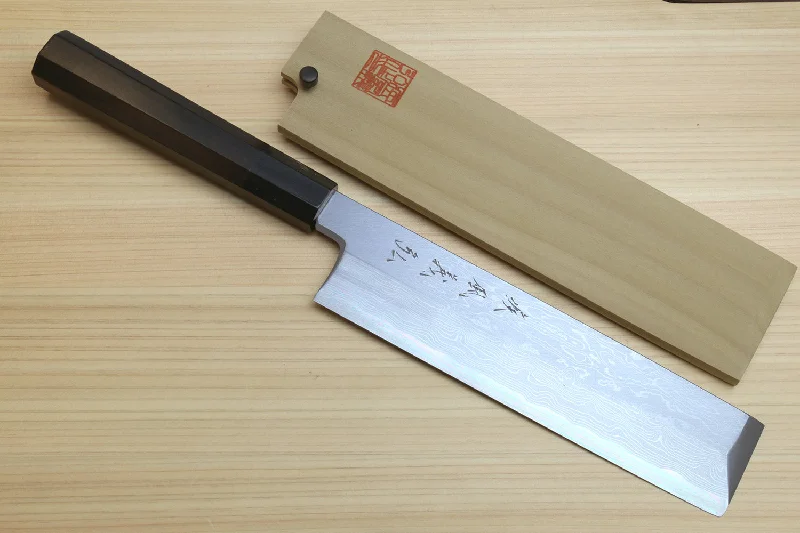 Yoshihiro Suminagashi Blue #1 High Carbon Steel Edo Usuba Japanese vegetable Prep Chopping Chef Knife Ebony wood Handle