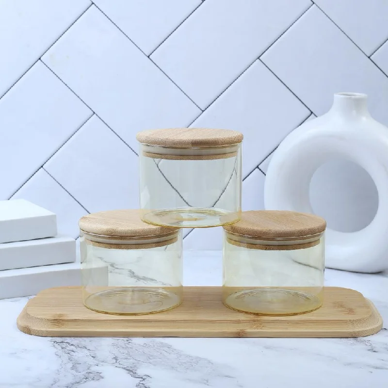 Amber Color Airtight Jars with Wooden Tray