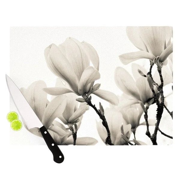 Kess InHouse Iris Lehnhardt 'Magnolia Blossoms' White Glass Cutting Board