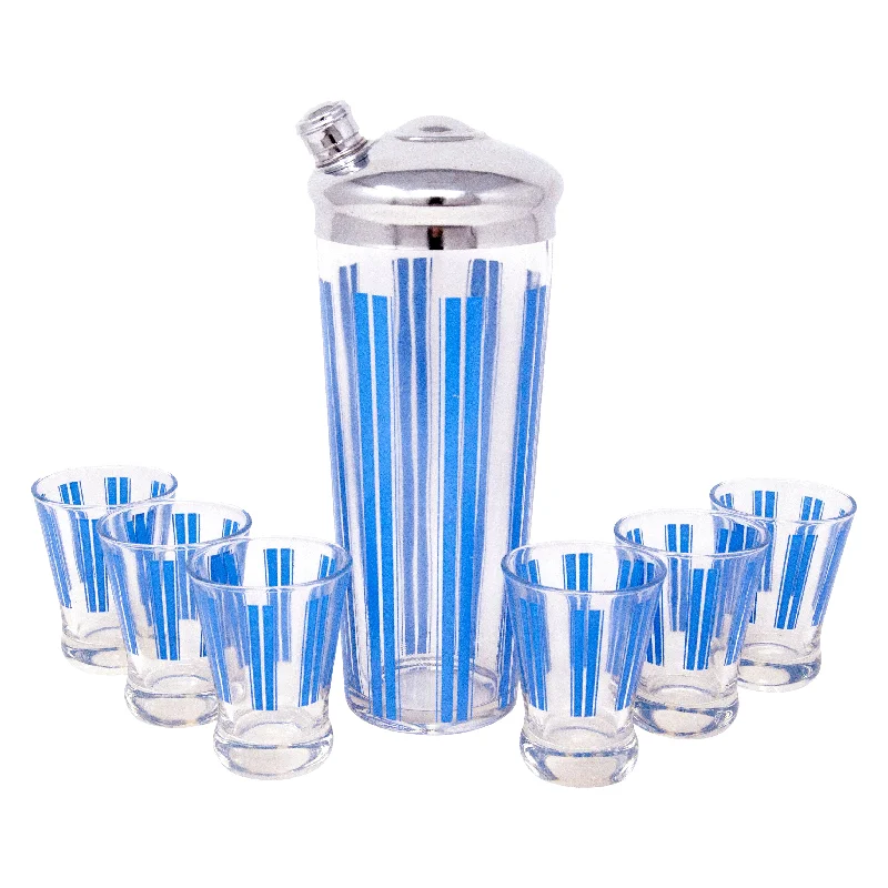 Vertical Blue Stripe Cocktail Shaker Set