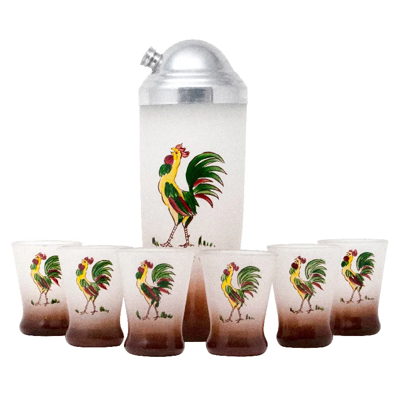 Hand Painted Rooster Cocktail Shaker Set