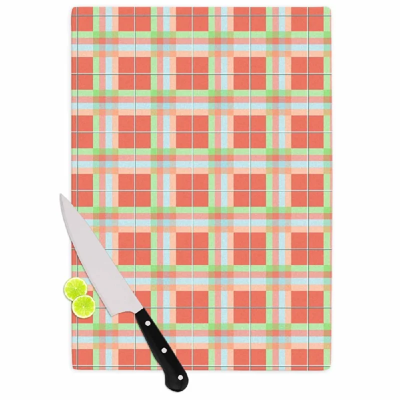 Kess InHouse afe images "Summer Plaid Pattern" Coral Pattern Cutting Board