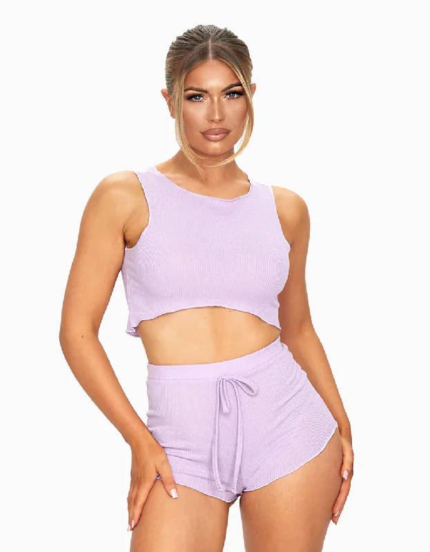 Lilac Ribbed Short PJ Set