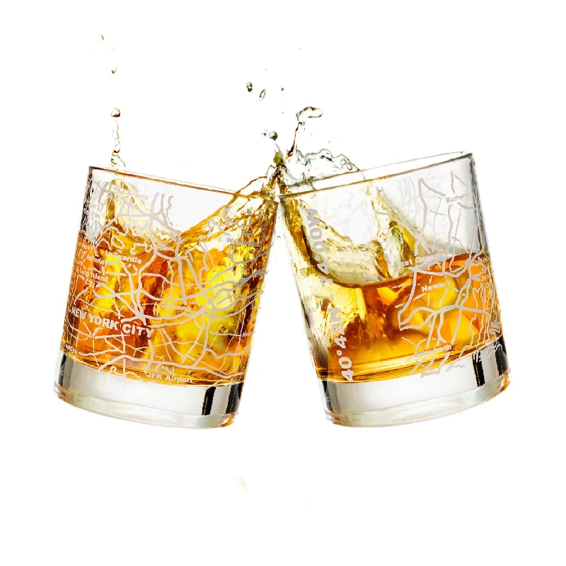 New York City Etched Street Grid Whiskey Glasses