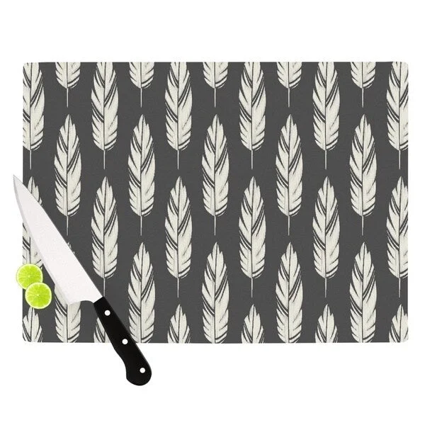 Kess InHouse Amanda Lane "Feathers Black Cream" Dark Pattern Cutting Board