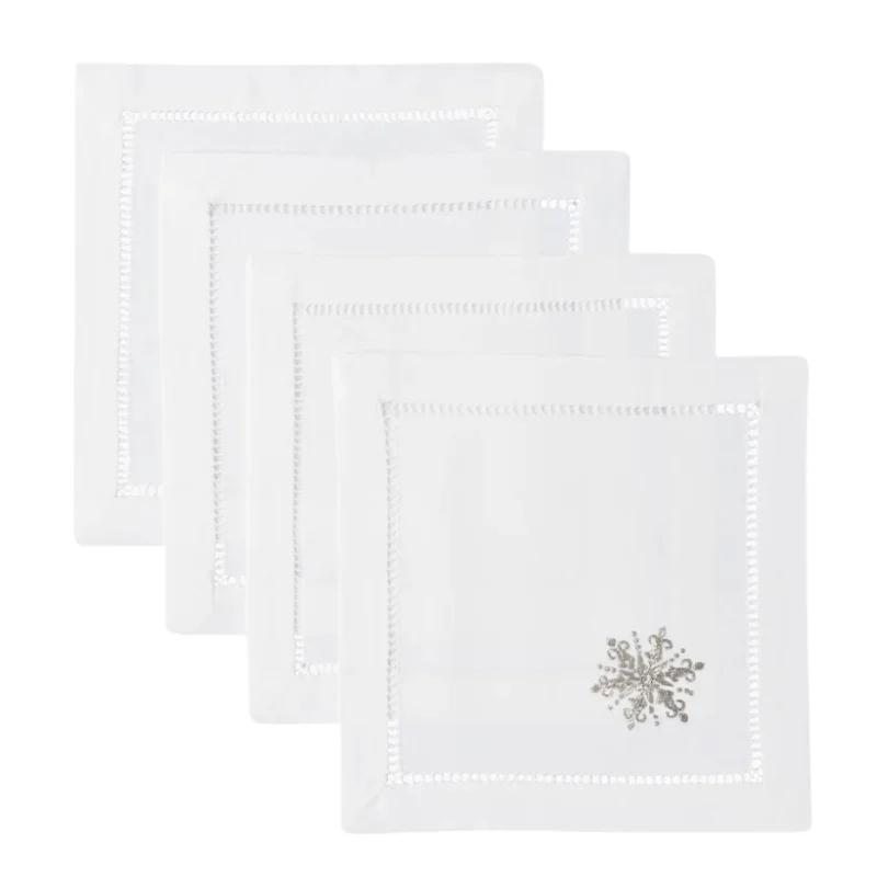 Snowflake Silver Cocktail Napkin Set of 4