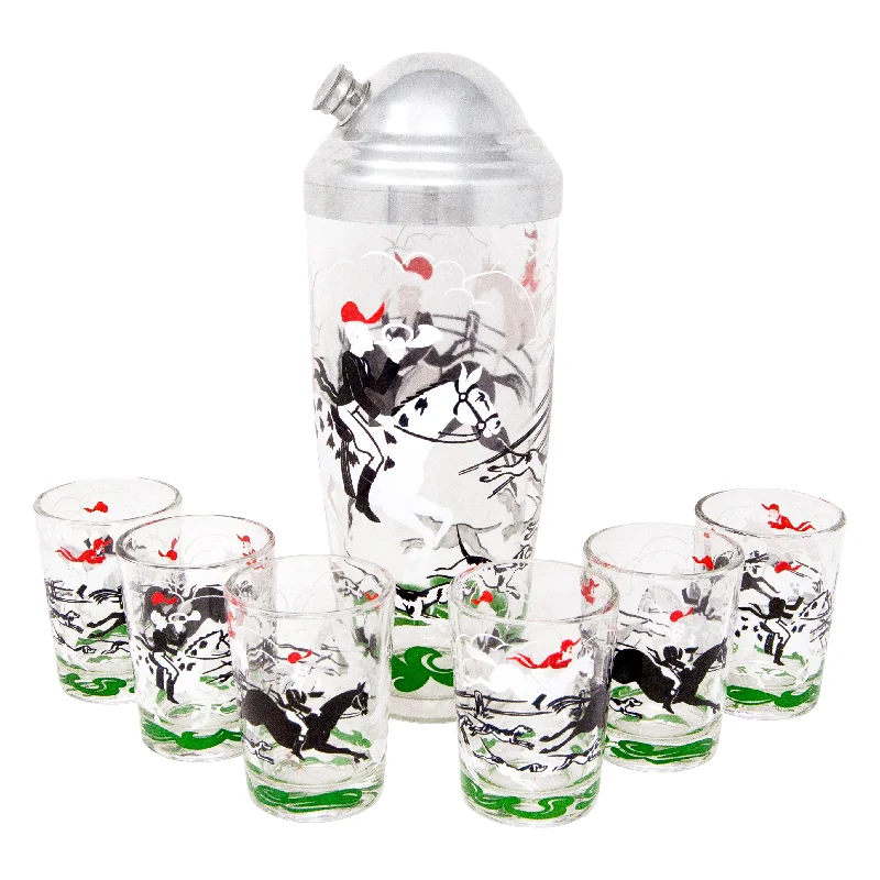 Hazel Atlas Fox Hunt Chase Cocktail Shaker Set