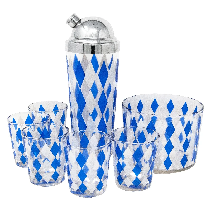 Blue & White Diamond Cocktail Shaker Set